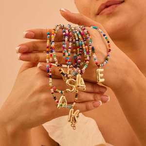 Bohemia không đổ 18K vàng Tấm Thư Mặt dây chuyền tốt chuỗi Thép không gỉ của phụ nữ đính cườm Vòng cổ cho phụ nữ - Product Image 2