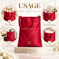 Sac fourre-tout en satin rouge personnalisé avec logo OEM ODM et logo en feuille d'or pour l'emballage cadeau et le shopping