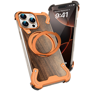 Coque de téléphone sans cadre en alliage d'aluminium avec support de charge magnétique sans fil pour iPhone 17 16 Pro Max, béquille rotative à 360° - Product Image 1