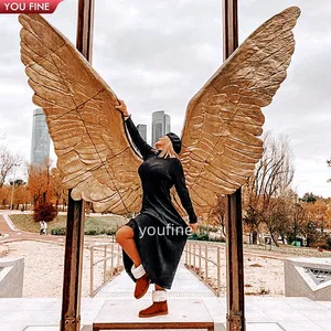 Outdoor Square Lawn Modern Bronze Selfie Wings Sculpture Statue