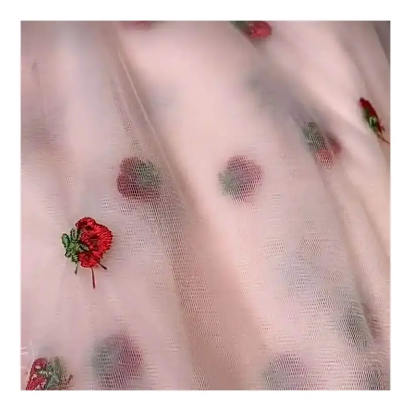 Tecido bordado morango lace fabric sewing 3d strawberry embroidery making dress lace wedding tulle fabric
