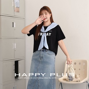 เสื้อยืดแขนสั้นสีดำสำหรับผู้หญิงไซส์ใหญ่รุ่นรันฉี พร้อมปกแบบผ้าคลุมไหล่ รุ่น N8009 ผ้าเจอร์ซีย์ - Product Image 5