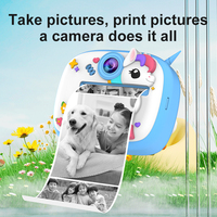 Kamera Instan Anti Jatuh untuk Anak 32GB Kamera Video Digital Full HD Kamera Cetak Thermal untuk Anak dengan Unicorn Dinosaurus