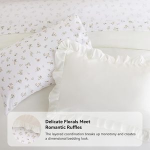 <strong>Ruffle</strong> Comforter Set Floral 7-Piece Cream <strong>White</strong> Shabby Chic Farmhouse Bed Bag All Season Soft Lightweight <strong>Bedding</strong> - Product Image 5
