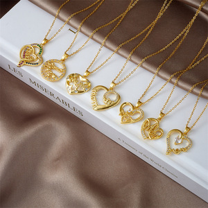 Regalo festa della mamma 18k placcato oro CZ zirconi Charms collana mamma mamma lettere cuore amore collana - Product Image 3