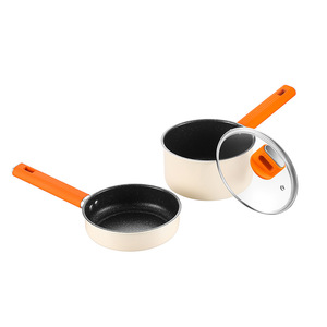 Deshilang Jincheng Non Stick Cookware Set 2 Piece Baby Food <b>Pan</b> Milk <b>Pan</b> Frying <b>Pan</b> Set With Lid Orange <b>Handle</b> - Product Image 1
