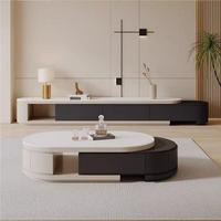 Table basse ovale télescopique moderne et simple en panneau de roche, style crème italienne, et meuble TV, ensemble de meubles de salon pour petit espace