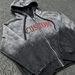 Sudaderas con Capucha Personalizadas de Algodón 100% de Alto Gramaje con Estampado Serigrafiado y Cremallera, Estilo Vintage Desgastado por el Sol para Hombre, Ideales para Otoño - Product Image 1