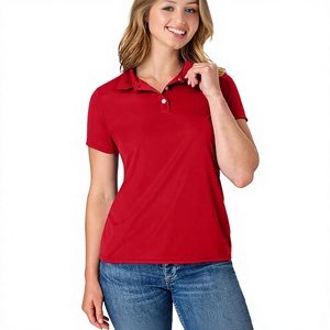 Women's <b>Red</b> Polyester Short Sleeve Polo Shirt Solid Knitted Casual Sport <b>Top</b> - Product Image 1