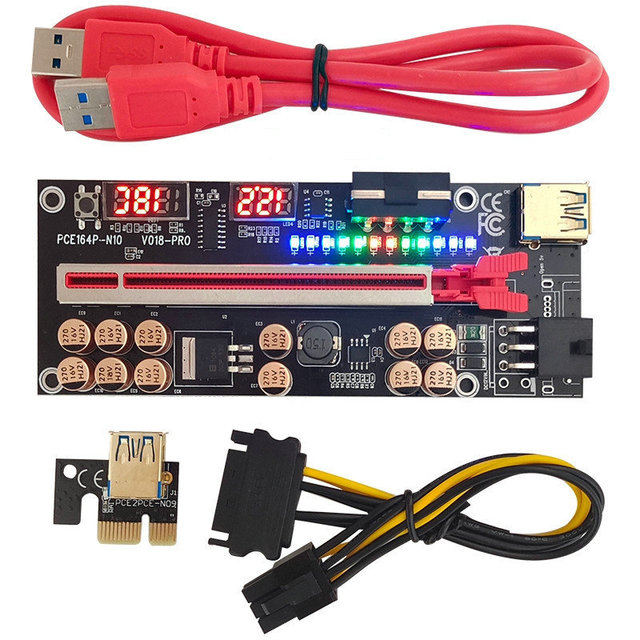 PCI Express X16 Riser Ver 018 Pro Riser V018 Pro Riser Card with Temperature and 12 Capacitors 12 Colorful Indicator LED
