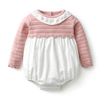 Robes de luxe personnalisées pour filles et enfants Barboteuse en coton à fleurs, manches longues, volants, col tricoté, tenues assorties de sœurs, robe pour bébés