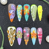 Faux Ongles à Presser 10 Pièces, Décoration Exquise Peinte à la Main, Design Gel UV Y2K Luxueux, Finition Brillante, Sculptés, Réutilisables, Faits Main
