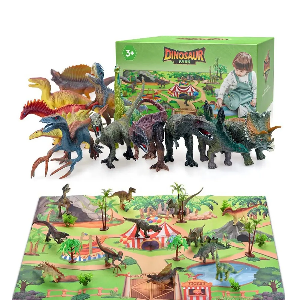 3D dinosaur park theme fidget toys sets with dino plastic toy figure and activity play mat gift toy for child play set