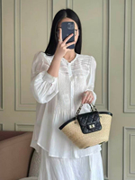 Sac fourre-tout élégant et minimaliste coréen en forme d'éventail tressé pour femme, idéal pour les vacances, les voyages, le shopping quotidien et les sorties.