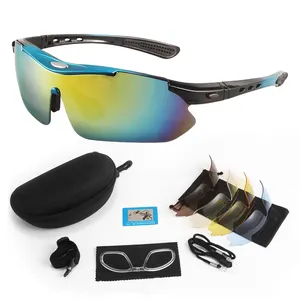 JSJM 야외 자전거 선글라스 멀티 컬러 렌즈 스포츠 안경 남성 사이클링 안경 세트 블랙