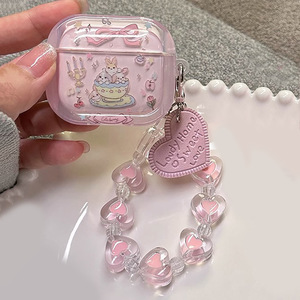 Adecuado para AirPods Pro 2nd Gen 2nd y 3rd Gen Transparente Cute Teacup Bunny con colgante de corazón Funda protectora para auriculares - Product Image 5