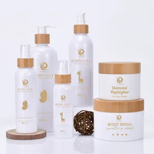 Mỹ Phẩm Gói Thiết Lập 250Ml Kem Jar <span class=keywords><strong>100Ml</strong></span> 150Ml 250Ml 500Ml Chai Nhựa Màu Trắng Với Phun Lotion Bơm Nắp Tre - Product Image 1