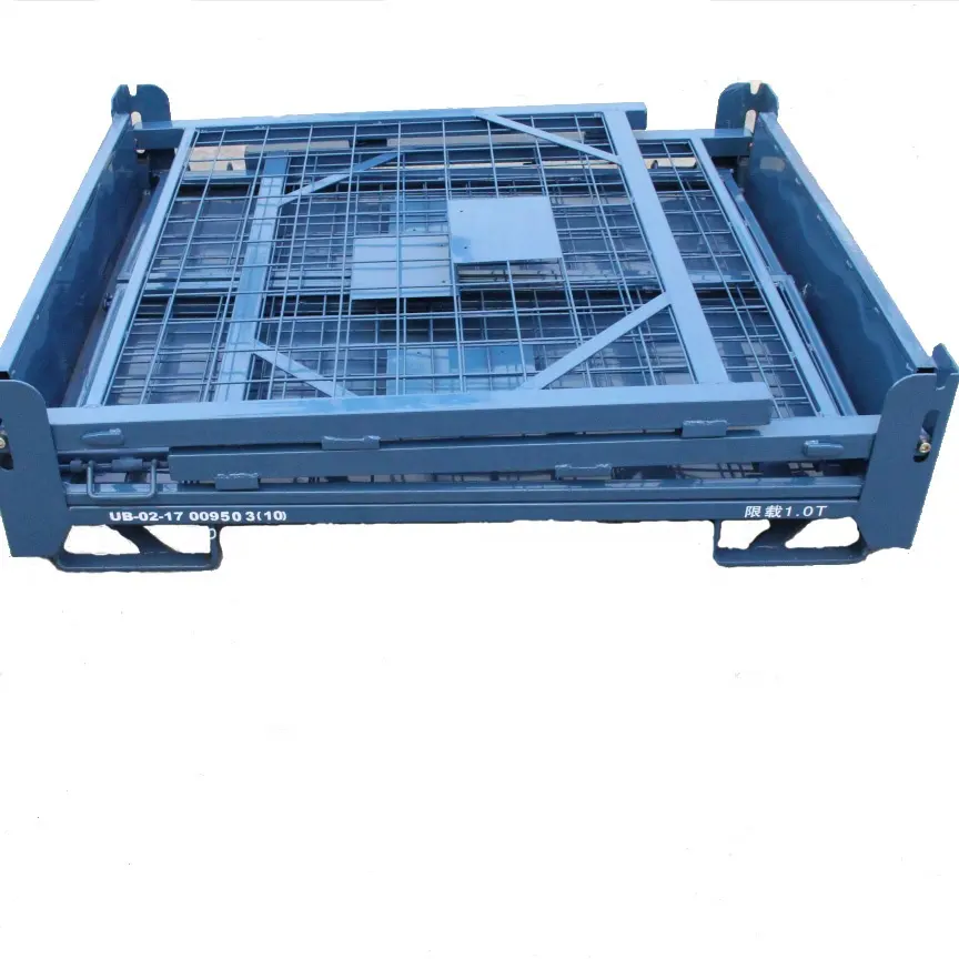 Nhiệm vụ nặng nề có thể gập lại kim loại Pallet Hộp ngăn xếp dây lưới Container có thể gập lại thép kẽm dây lưới lồng Pallet, kho lưu trữ