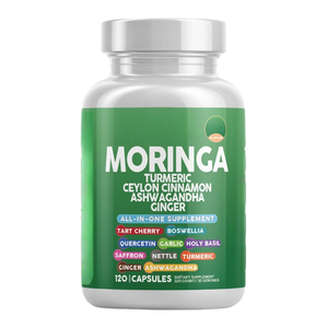 Capsules de Moringa Tout en Un Curcuma Ceylan Cannelle Ashwagandha Gingembre Tarte Cerise Capsules d'extrait - Product Image 1