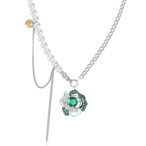 Haut de gamme plaqué or S925 argent <span class=keywords><strong>Rose</strong></span> fleur créatif Design cubain motif géométrique Zircon clavicule chaîne collier à la mode - Product Image 5
