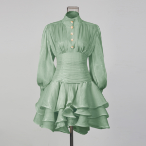 Vestido <span class=keywords><strong>de</strong></span> Alta Gama con Cuello Alto y Botones Decorativos, Estilo Retro, Cintura Ajustada, Siete Colores, Ramadán 2026 - Product Image 3