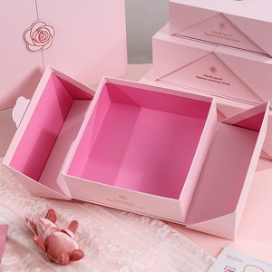 Lusso san valentino rosa rosa scatola regalo di nozze con doppie porte di lusso carta stampata con laminazione opaca e goffratura per il presente - Product Image 3