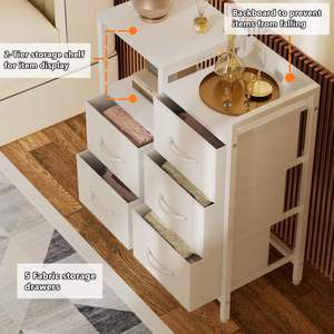 OEM Modern uzun boylu kumaş depolama çekmeceleri 5 çekmeceli 2 katmanlı küçük dolap ve yatak odası Dresser sağlam ve şık