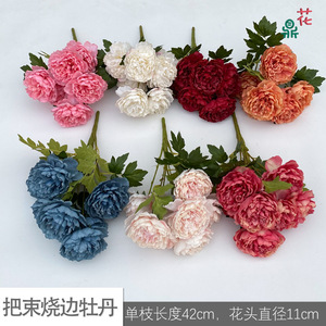 Fleurs artificielles de pivoine en soie, décoration intérieure, style moderne, bords brûlés, vente en gros transfrontalière - Product Image 4