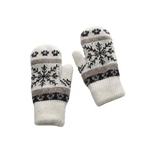 Женские вязаные варежки со снежинками, зимние теплые флисовые перчатки с подкладкой, рождественские перчатки для девочек, дам
