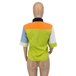 Summer New Fashion Casual Splicing <b>Patchwork</b> Color Collision Short Sleeve <b>Shirt</b> Blouse Fashion - Product Image 5