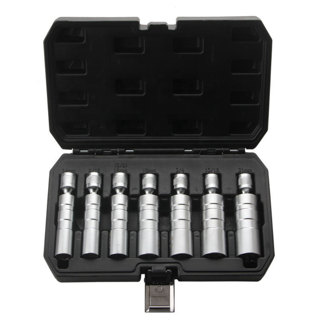 WZAUTO 7-Piece Universal Swivel Magnetic Spark Plug Socket Set, General Cr-V Steel Industrial Chrome Plated Kit