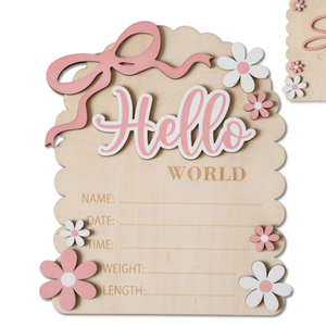 Cartello 'Hello World' per Annuncio Nascita, Accessori Fotografici in Legno per Neonati, Idee per Annuncio Nascita - Product Image 4