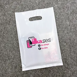 Tas Plastik Pegangan LDPE/HDPE Desain Logo Cetak Kustom Tas Die Cut Tas Belanja untuk Pakaian Kemasan Sepatu