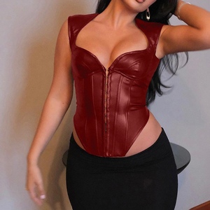 Vestido sin mangas estilo chaleco para discoteca, top sexy de cuero PU para mujer, camiseta de moda al por mayor - Product Image 3