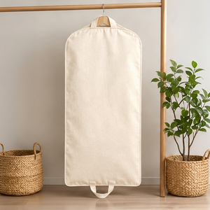 Housse de vêtement anti-poussière écologique en tissu de coton naturel avec fermeture éclair et poignée, sac de rangement pour usage domestique - Product Image 2