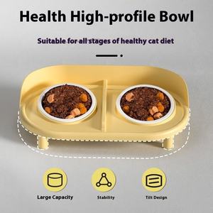 Mangkuk ganda keramik hewan peliharaan melindungi leher mencegah kucing anjing pengetuk mangkuk hewan peliharaan - Product Image 3