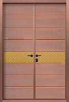 Porte extérieure de sécurité à double battant en aluminium moulé gaufré, avec accents en laiton antique, pour maisons de luxe