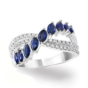 Anello T0562 a Forma di Corona con Zaffiro, Anelli di Fidanzamento con Gemma Naturale Marquise per Donna, Gioielli alla Moda con Montatura a Griffe - Product Image 1