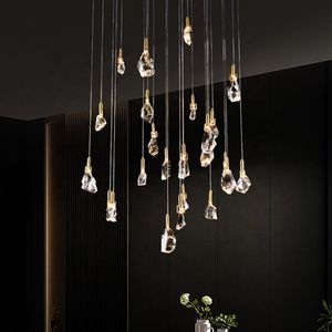 Lámpara de escalera de luz colgante de oro rosa nórdico, Araña de cristal K9 de esfera espiral moderna larga grande - Product Image 2