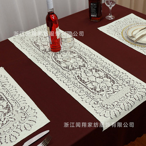 European Style Lace Table Runner White Red Coffee Embroidered Polyester Home Decor - Product Image 4