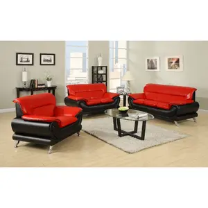 Mobiliário da sala de estar, luxuoso, modular, vermelho 3 2, couro, reclinável, conjunto de sofá