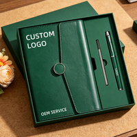 Pack de lancement personnalisé avec un authentique carnet en cuir, un stylo fluide et une boîte mate sur mesure pour les ressources de conférence de presse