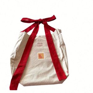 New Style Bulk Shopping Cotton Canvas Bow Tote Bags with Custom Logo - Product Image 4
