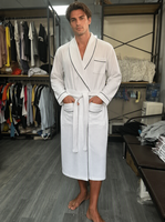 Peignoir en coton gaufré blanc à manches longues style kimono pour hommes et femmes, grande taille, personnalisé en usine, avec passepoil
