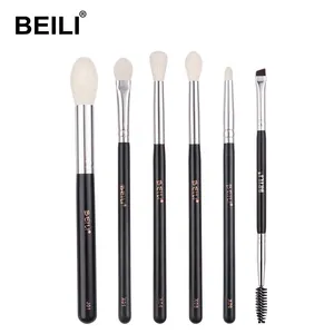 BEILI pinceles de maquillaje personalizados logo 6 uds pelo de cabra negro brillo mezcla de ojos pincel de sombra de ojos y juego de pinceles de cejas de doble cabeza