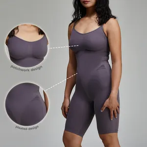 Luckpanther Spaghettiträger solide Farbe Training Yoga-Bekleidung Körperanzug Biker Shorts Sportbekleidung Trainingstrampler