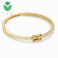 Bracelet demi-tennis de luxe Betterstar en or jaune 14K 18K avec diamants de laboratoire taille brillant ronde, certifié IGI D VVS, à charnière, unisexe