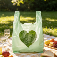Sacs en plastique jetables en forme de cœur à motif de feuilles vert clair, sacs de courses imperméables, sacs de transport alimentaire, vente en gros