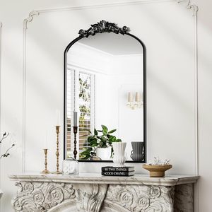 <span class=keywords><strong>Miroir</strong></span> arqué antique, miroirs muraux décoratifs en bronze, <span class=keywords><strong>grand</strong></span> <span class=keywords><strong>miroir</strong></span> <span class=keywords><strong>baroque</strong></span> avec cadre en aluminium, miroirs ornés pour salle de bain (30 "x 22") - Product Image 2