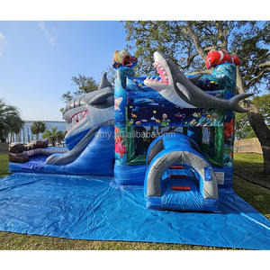 Precio al por mayor, casa de rebote de tiburón inflable, castillo hinchable combinado con tobogán y piscina - Product Image 4